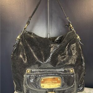 Michael Kors Black Snakeskin Embossed Leather Shoulder Bag large HOBO